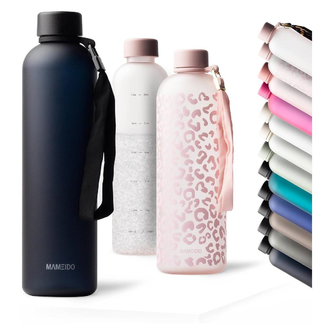 MAMEIDO Water Bottle with Time Markings 1 L (Rich Black)