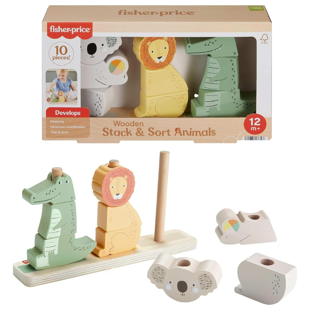 Fisher-Price Wood Baby Toy Stack & Sort Animals