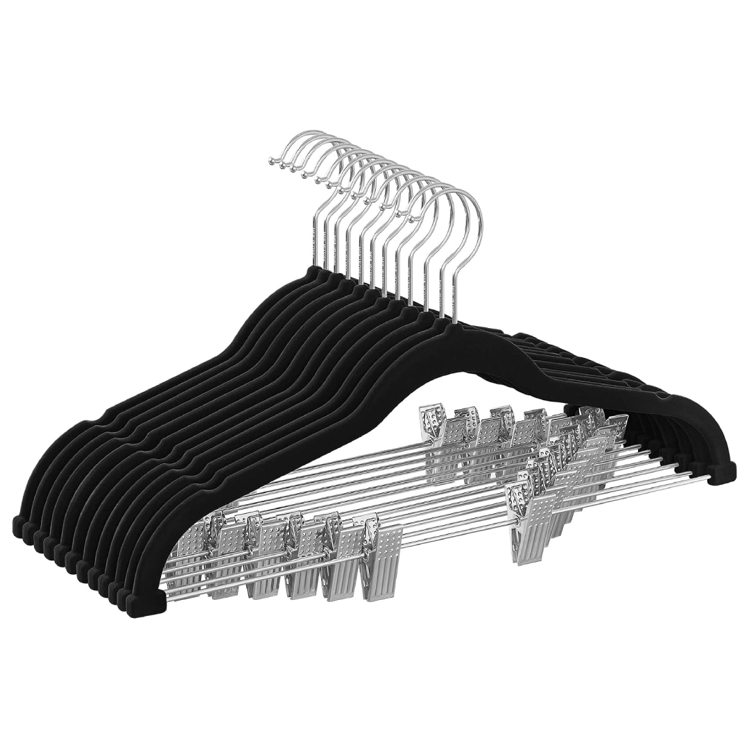 SONGMICS Velvet Trouser Hangers Set of 12 Black