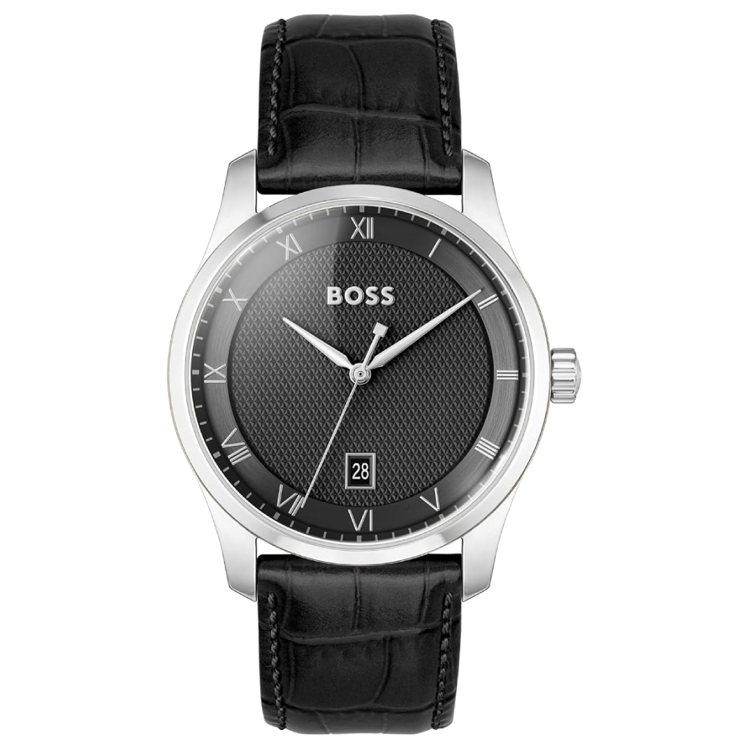 BOSS Principle Mens Quartz Watch Black Leather Strap