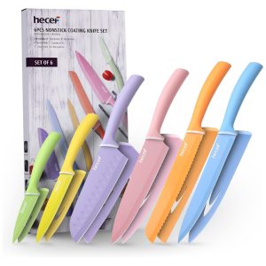 hecef 6 Piece Kitchen Knife Set Pastel Rainbow